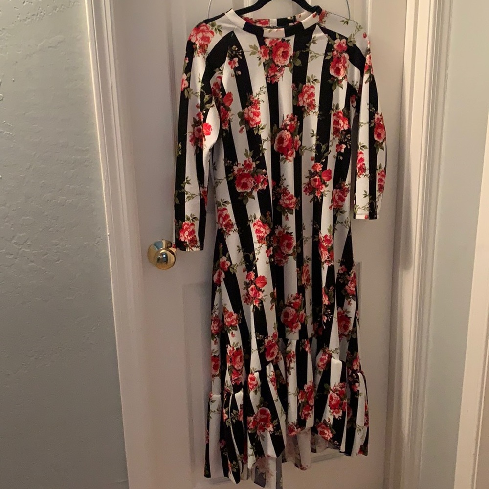 Modest Floral and Stripped Dress